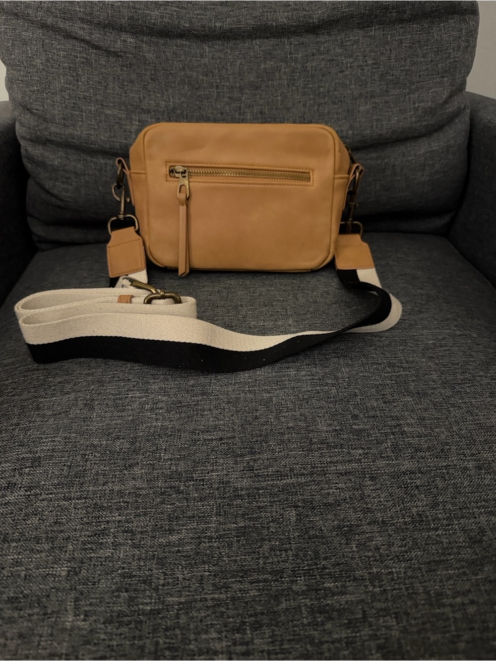 Universal Thread Tan Crossbody Camera Bag with Striped Canvas Strap